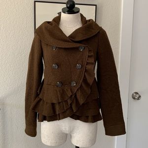 Anthropologie Elevenses Frilled Echelons Peacoat